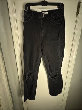 Abercrombie & Fitch The 90s Straight Ultra High Rise, Black Ripped Denim Jeans